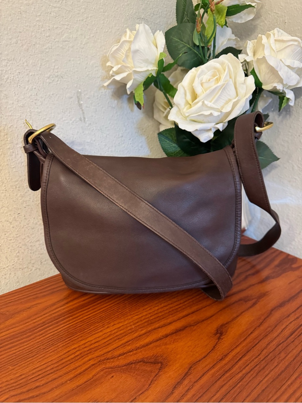 Vintage Coach Brown Leather Saddle Shoulder Bag - Dark Brown